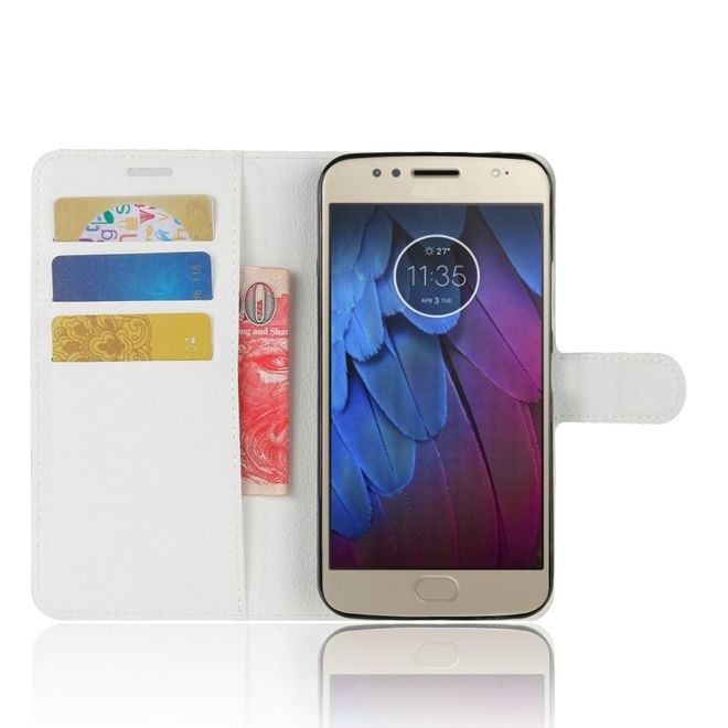 Motorola Moto G5S Hülle - Case aus Leder - mit Litchitextur und Standfunktion - weiss