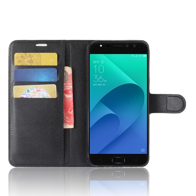 Asus Zenfone 4 Selfie Pro (ZD552KL) Hülle - Case aus Leder - mit Litchitextur und Standfunktion - schwarz