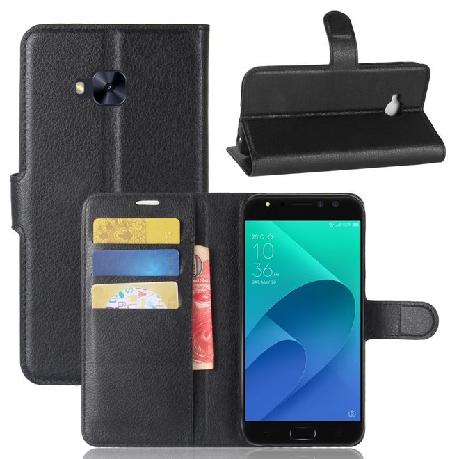 Asus Zenfone 4 Selfie Pro (ZD552KL) Hülle - Case aus Leder - mit Litchitextur und Standfunktion - schwarz