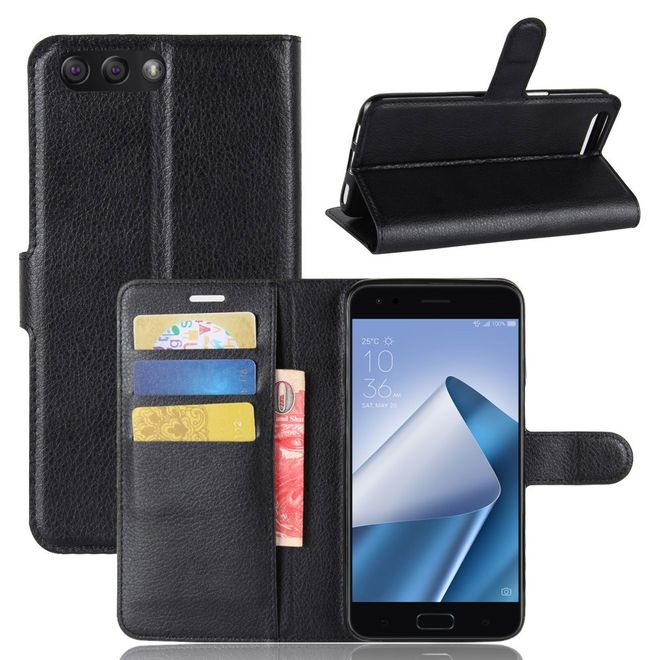 Asus Zenfone 4 (ZE554KL) Hülle - Case aus Leder - mit Litchitextur und Standfunktion - schwarz