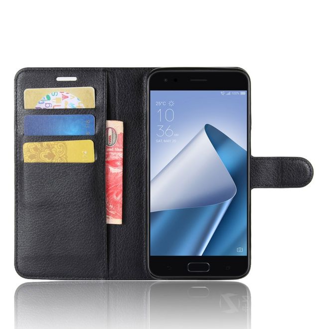Asus Zenfone 4 (ZE554KL) Hülle - Case aus Leder - mit Litchitextur und Standfunktion - schwarz