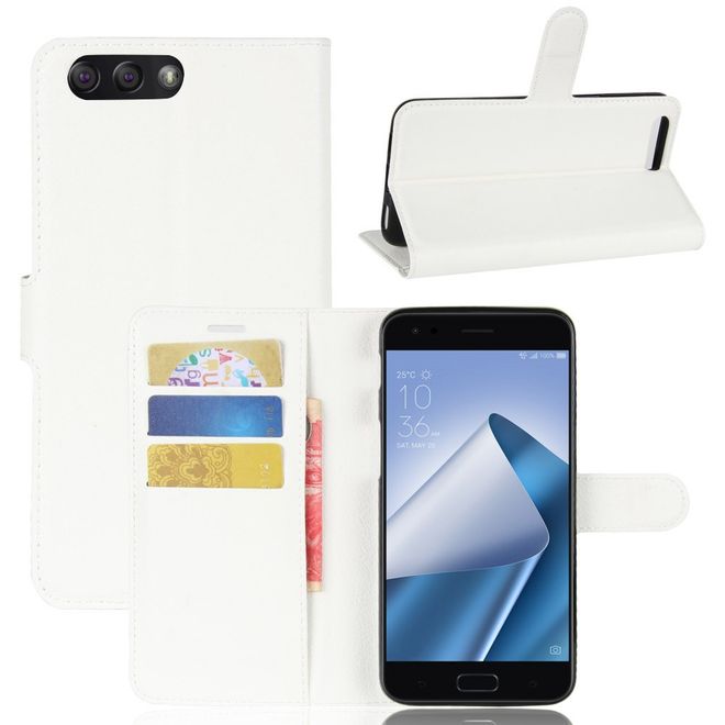 Asus Zenfone 4 (ZE554KL) Hülle - Case aus Leder - mit Litchitextur und Standfunktion - weiss