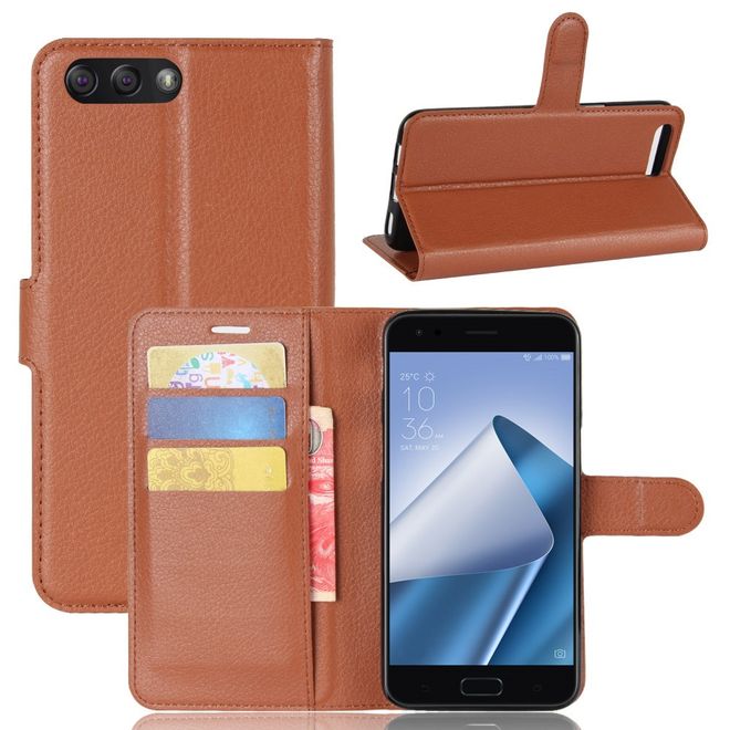 Asus Zenfone 4 (ZE554KL) Hülle - Case aus Leder - mit Litchitextur und Standfunktion - braun