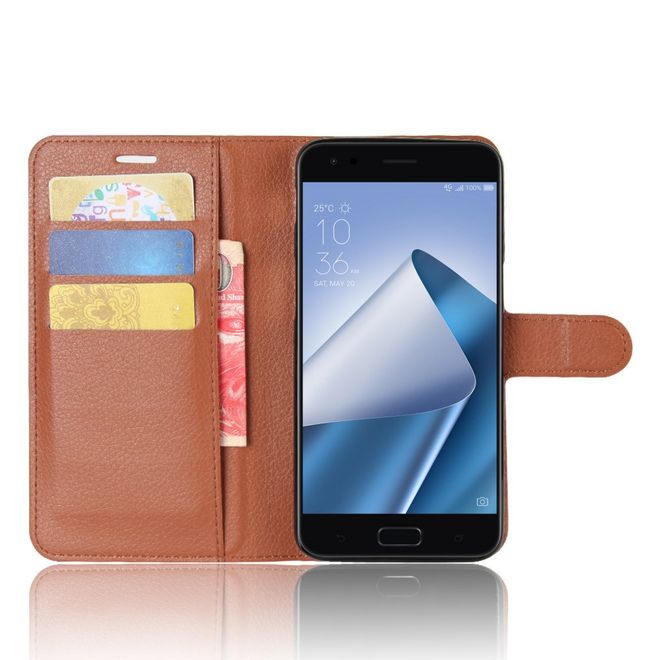Asus Zenfone 4 (ZE554KL) Hülle - Case aus Leder - mit Litchitextur und Standfunktion - braun