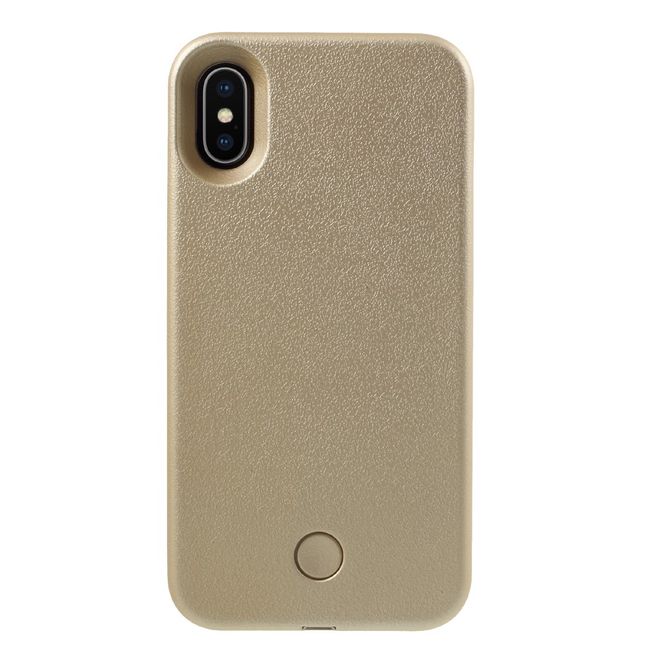 iPhone XS / X phone case - plastic case - with integrated LED selfie light - gold