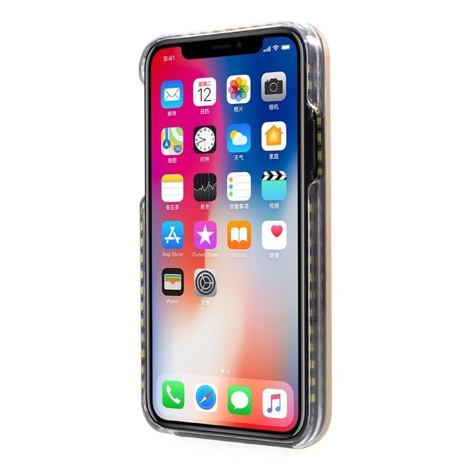 iPhone XS / X phone case - plastic case - with integrated LED selfie light - gold