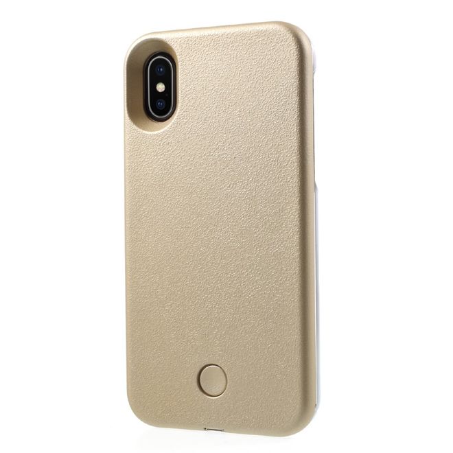 iPhone XS / X phone case - plastic case - with integrated LED selfie light - gold