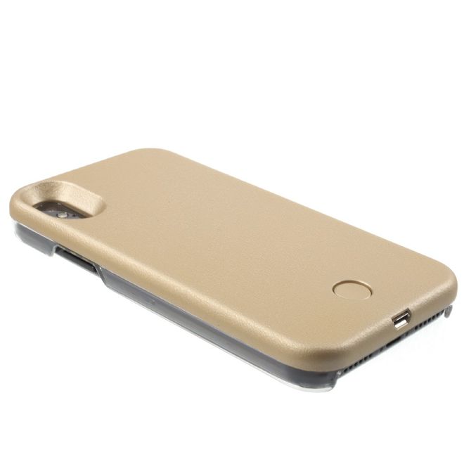 iPhone XS / X phone case - plastic case - with integrated LED selfie light - gold