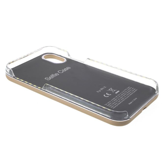iPhone XS / X phone case - plastic case - with integrated LED selfie light - gold