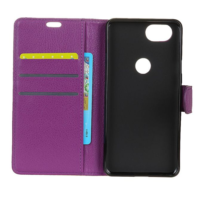 Google Pixel 2 Handy Hülle - Bookcover aus Leder - mit Litchitextur - purpur