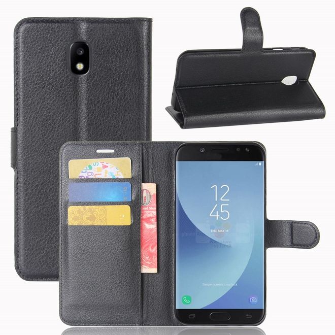 Samsung Galaxy J5 (2017) Handyhülle - Case aus Leder - mit Litchitextur - schwarz