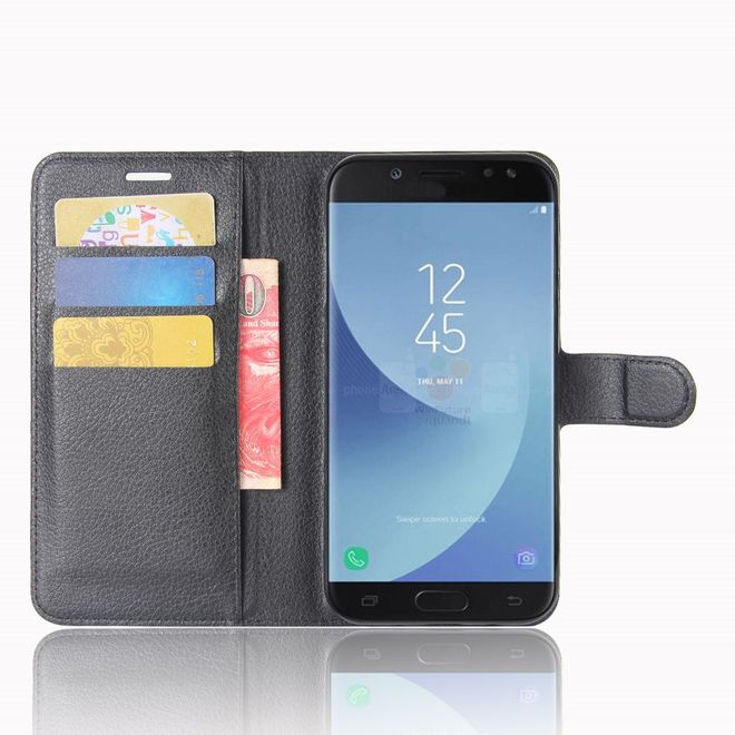 Samsung Galaxy J5 (2017) Handyhülle - Case aus Leder - mit Litchitextur - schwarz