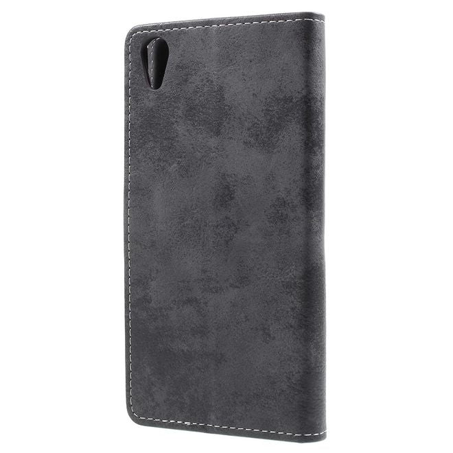 Sony Xperia XA1 Plus Hülle - Handy Case aus Leder - im Vintage Look - grau