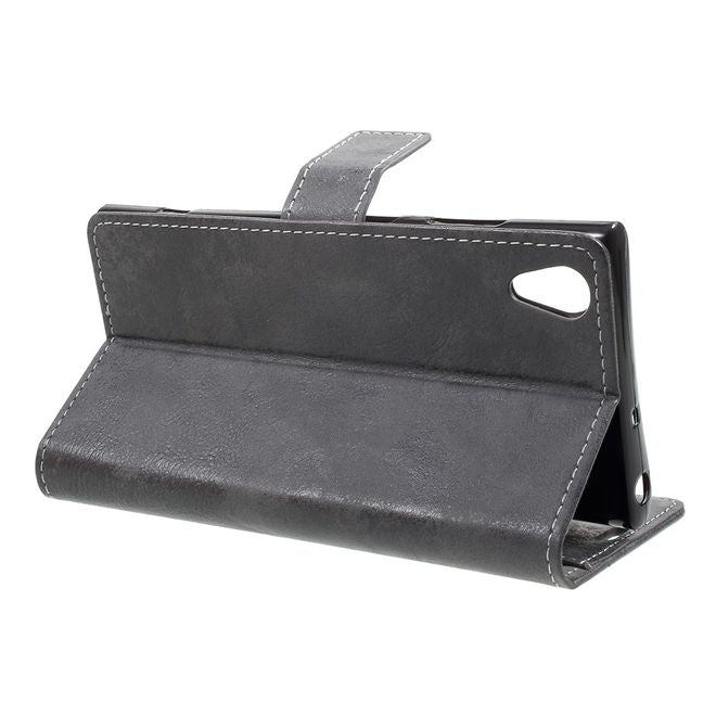 Sony Xperia XA1 Plus Hülle - Handy Case aus Leder - im Vintage Look - grau