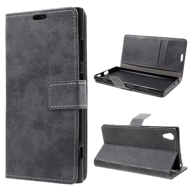 Sony Xperia XA1 Plus Hülle - Handy Case aus Leder - im Vintage Look - grau