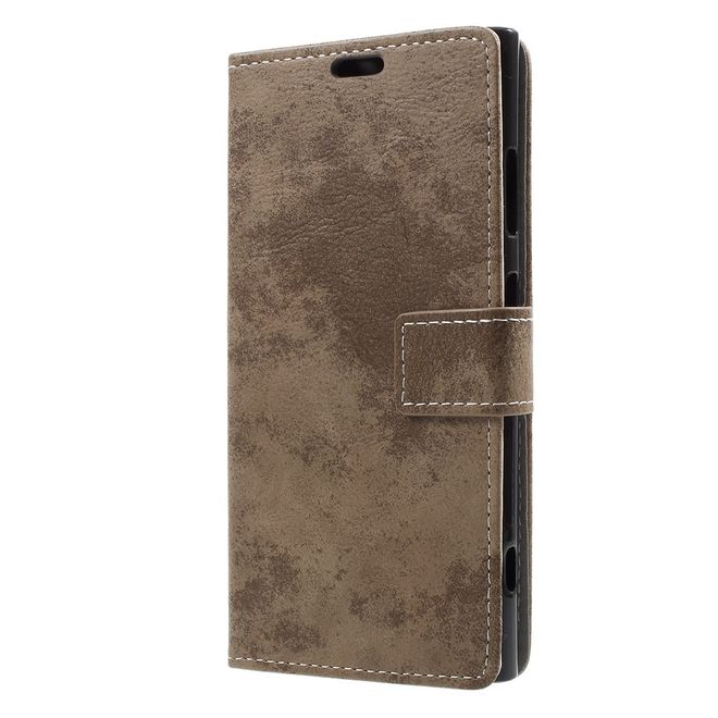 Sony Xperia XA1 Plus Hülle - Handy Case aus Leder - im Vintage Look - khakifarben