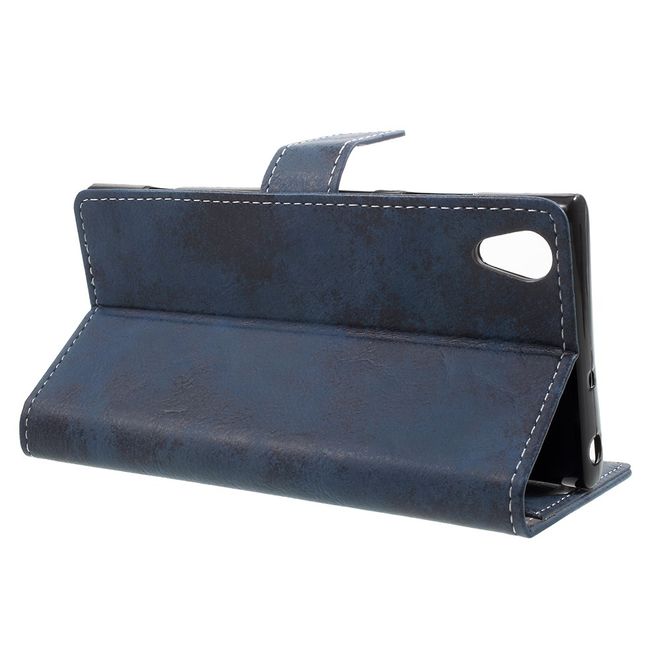 Sony Xperia XA1 Plus Hülle - Handy Case aus Leder - im Vintage Look - dunkelblau