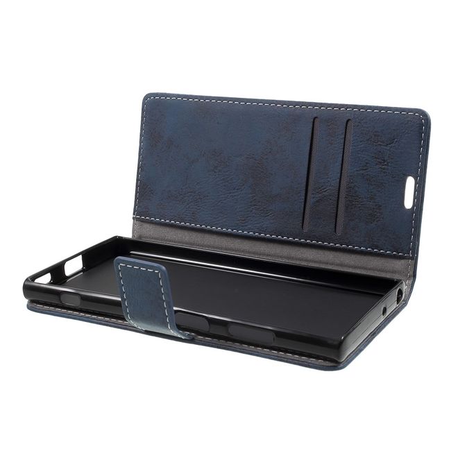 Sony Xperia XA1 Plus Hülle - Handy Case aus Leder - im Vintage Look - dunkelblau