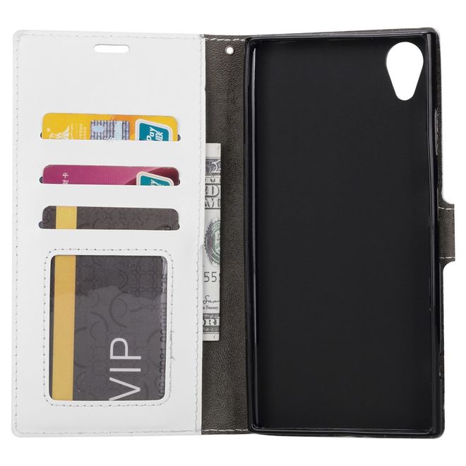 Sony Xperia XA1 Plus Handy Hülle - Crazy Horse Leder Bookcover - mit Standfunktion - weiss