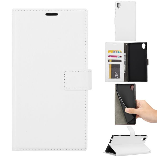 Sony Xperia XA1 Plus Handy Hülle - Crazy Horse Leder Bookcover - mit Standfunktion - weiss