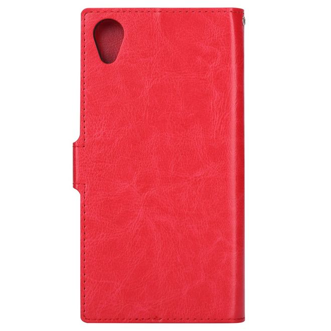 Sony Xperia XA1 Plus Handy Hülle - Crazy Horse Leder Bookcover - mit Standfunktion - rot