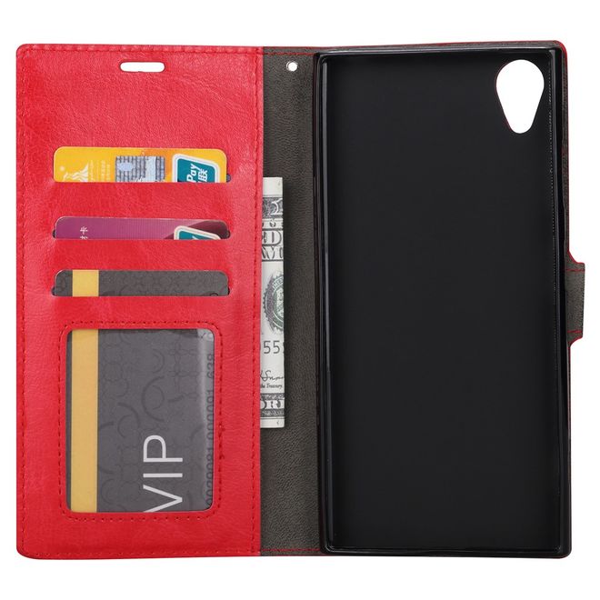 Sony Xperia XA1 Plus Handy Hülle - Crazy Horse Leder Bookcover - mit Standfunktion - rot