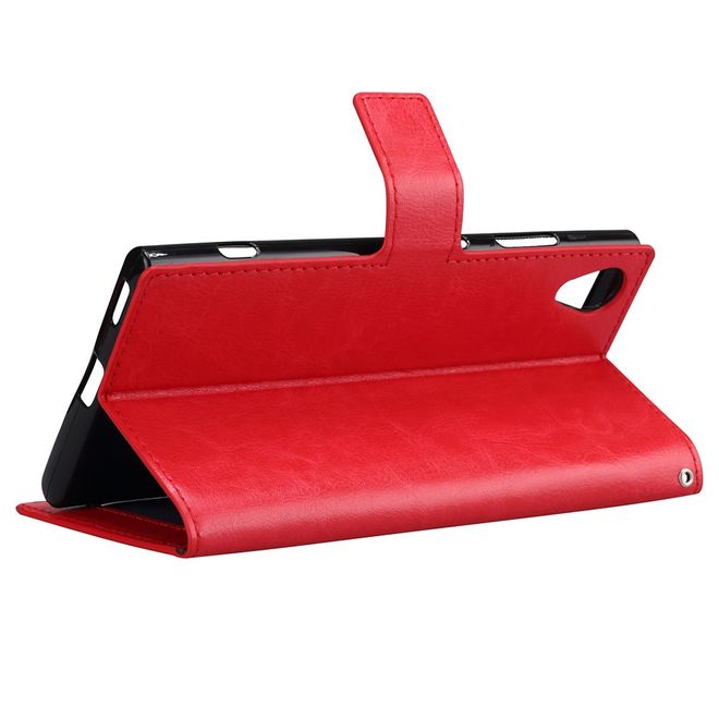 Sony Xperia XA1 Plus Handy Hülle - Crazy Horse Leder Bookcover - mit Standfunktion - rot
