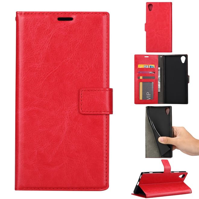 Sony Xperia XA1 Plus Handy Hülle - Crazy Horse Leder Bookcover - mit Standfunktion - rot