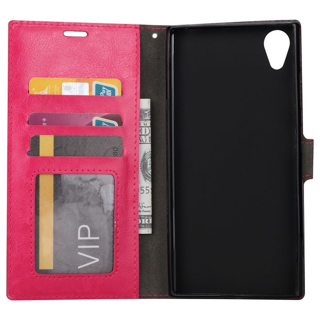 Sony Xperia XA1 Plus Handy Hülle - Crazy Horse Leder Bookcover - mit Standfunktion - rosa