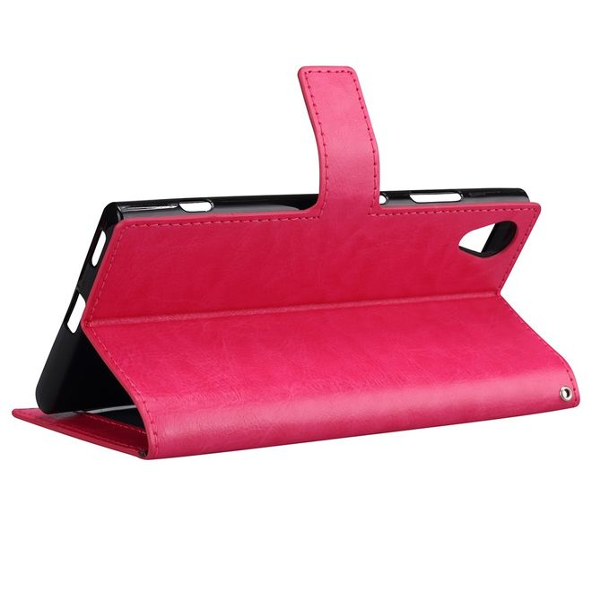 Sony Xperia XA1 Plus Handy Hülle - Crazy Horse Leder Bookcover - mit Standfunktion - rosa