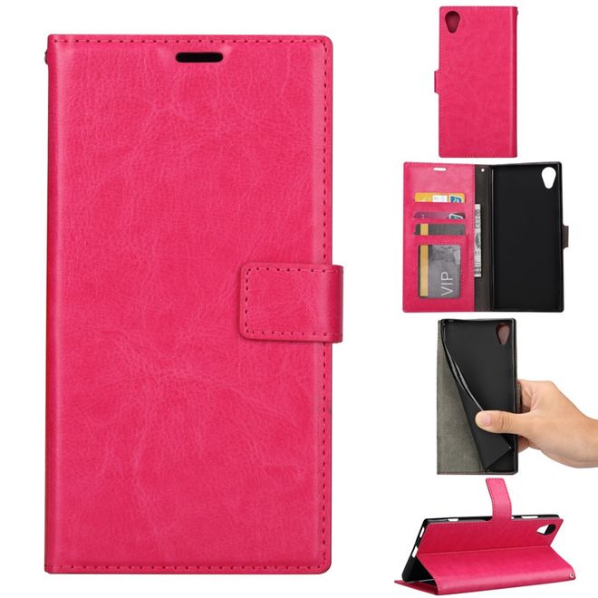 Sony Xperia XA1 Plus Handy Hülle - Crazy Horse Leder Bookcover - mit Standfunktion - rosa
