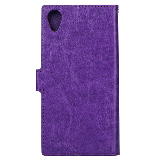 Sony Xperia XA1 Plus Handy Hülle - Crazy Horse Leder Bookcover - mit Standfunktion - purpur
