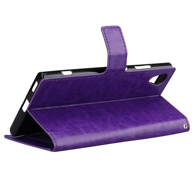 Sony Xperia XA1 Plus Handy Hülle - Crazy Horse Leder Bookcover - mit Standfunktion - purpur