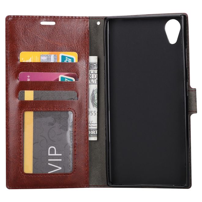 Sony Xperia XA1 Plus Handy Hülle - Crazy Horse Leder Bookcover - mit Standfunktion - braun