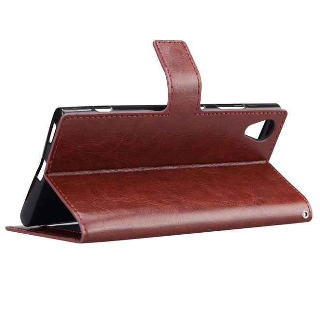 Sony Xperia XA1 Plus Handy Hülle - Crazy Horse Leder Bookcover - mit Standfunktion - braun