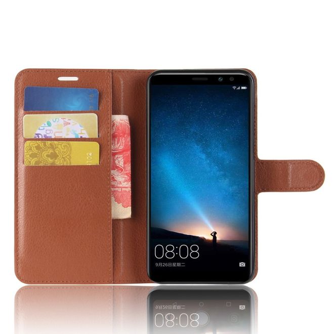 Huawei Mate 10 Lite Handyhülle - Leder Bookcover - mit Litchitextur und Standfunktion - braun