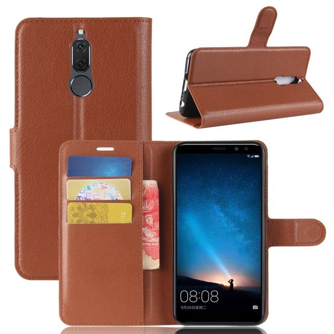 Huawei Mate 10 Lite Handyhülle - Leder Bookcover - mit Litchitextur und Standfunktion - braun