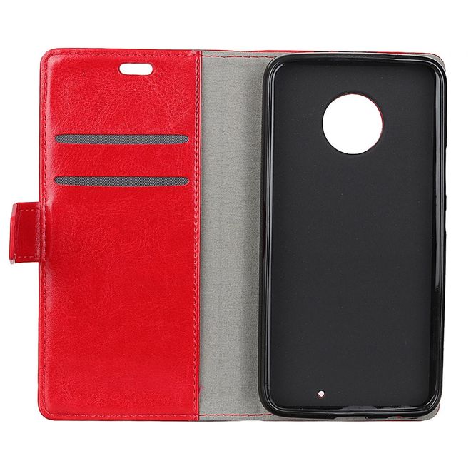 Motorola Moto X4 Handy Hülle - Crazy Horse Leder Bookcover - mit Standfunktion - rot