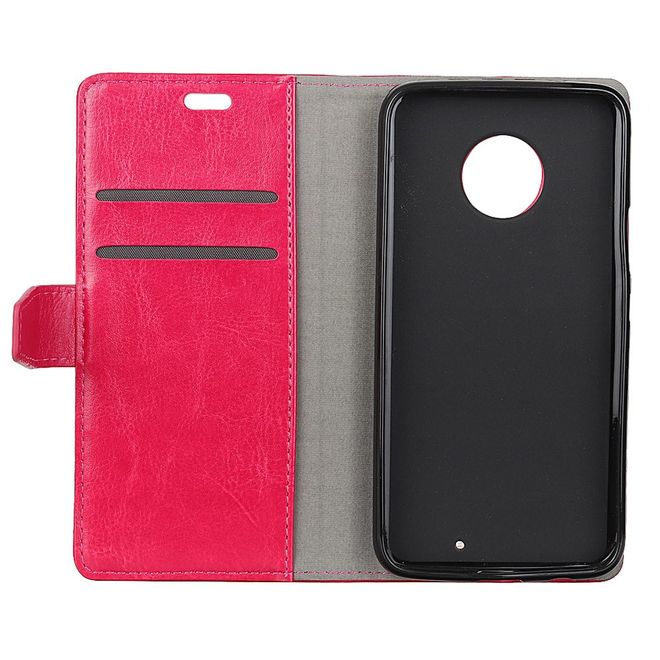 Motorola Moto X4 Handy Hülle - Crazy Horse Leder Bookcover - mit Standfunktion - rosa