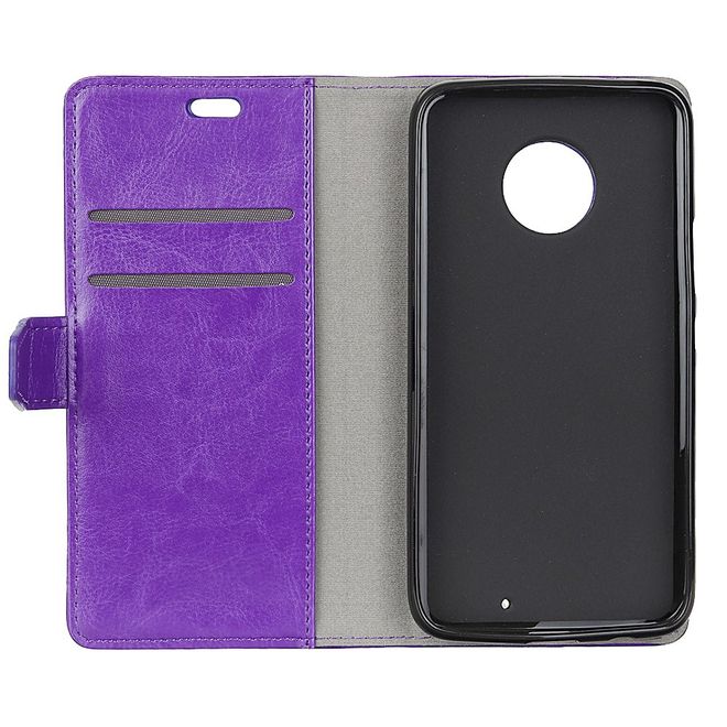 Motorola Moto X4 Handy Hülle - Crazy Horse Leder Bookcover - mit Standfunktion - purpur
