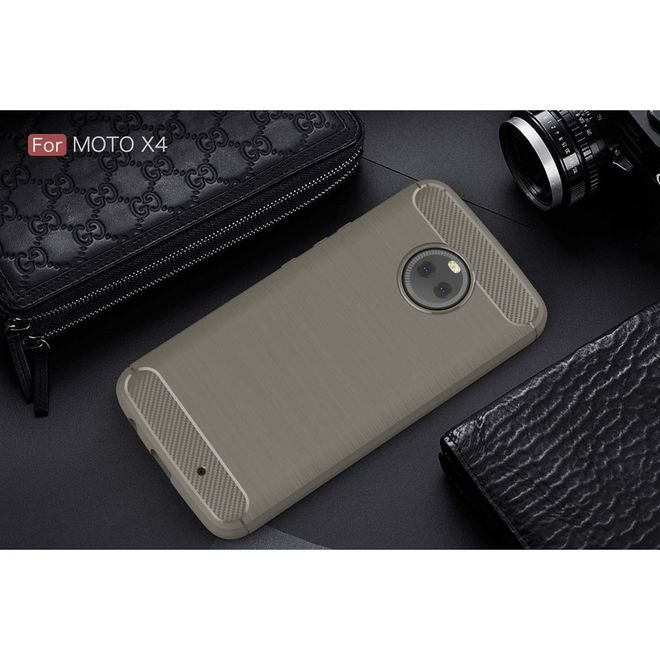 Motorola Moto X4 Handy Case - Hülle aus flexiblem TPU Plastik - im Carbon Look - grau