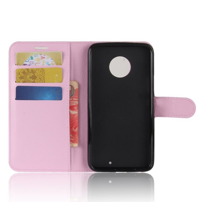 Motorola Moto X4 Handyhülle - Cover aus Leder - mit Litchitextur und Standfunktion - pink