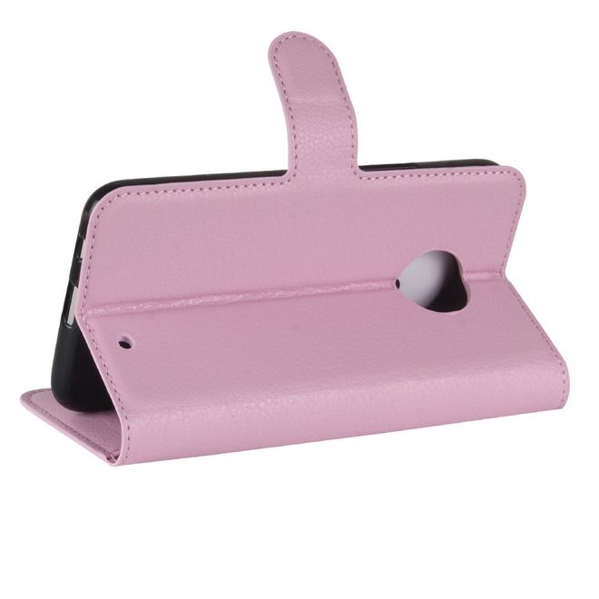 Motorola Moto X4 Handyhülle - Cover aus Leder - mit Litchitextur und Standfunktion - pink