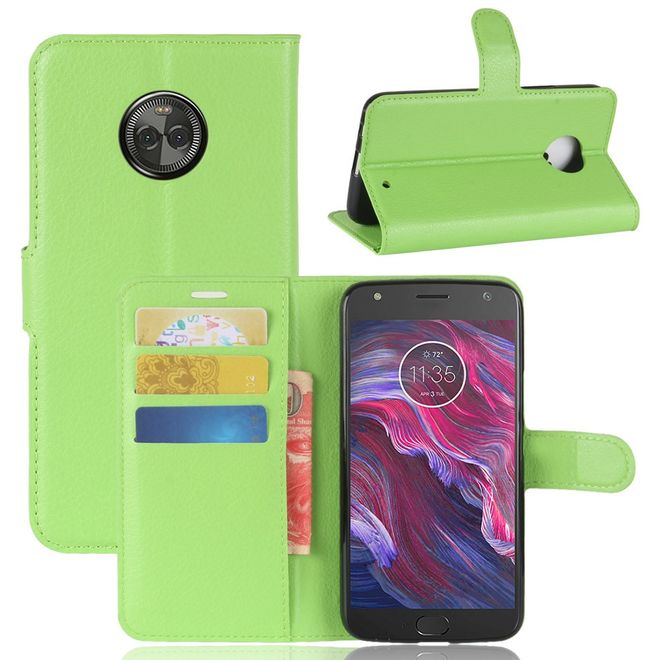 Motorola Moto X4 Handyhülle - Cover aus Leder - mit Litchitextur und Standfunktion - grün