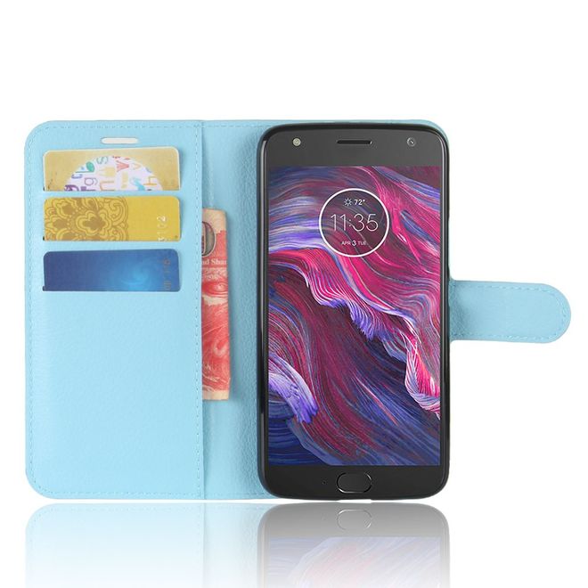 Motorola Moto X4 Handyhülle - Cover aus Leder - mit Litchitextur und Standfunktion - hellblau