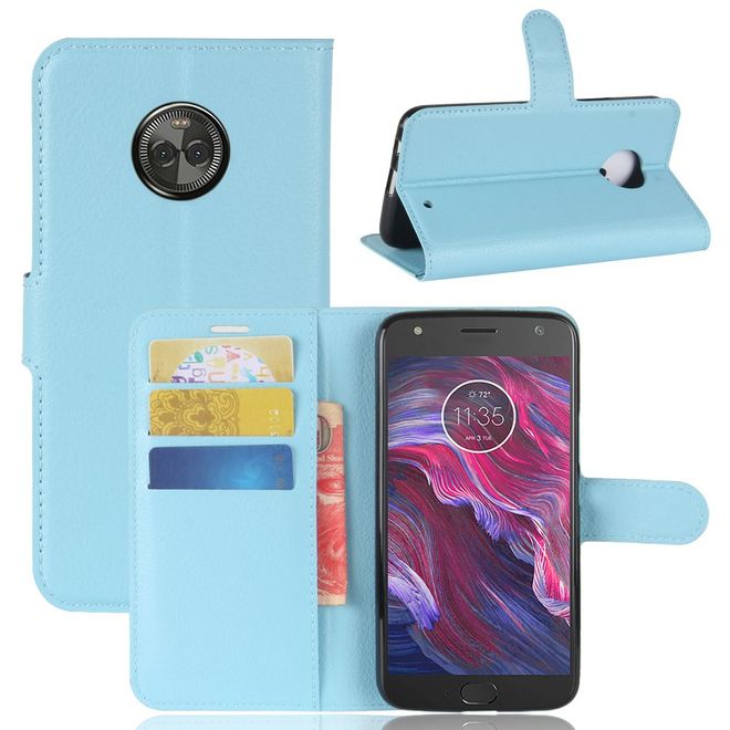 Motorola Moto X4 Handyhülle - Cover aus Leder - mit Litchitextur und Standfunktion - hellblau