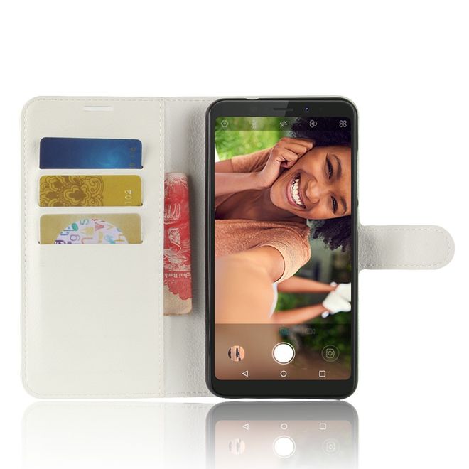 Wiko View XL Handyhülle - Case aus Leder - mit Standfunktion und Litchitextur - weiss