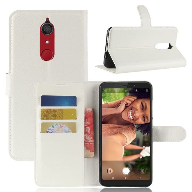 Wiko View XL Handyhülle - Case aus Leder - mit Standfunktion und Litchitextur - weiss