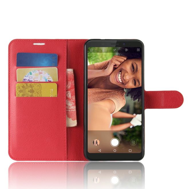 Wiko View XL Handyhülle - Case aus Leder - mit Standfunktion und Litchitextur - rot