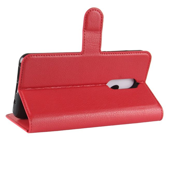 Wiko View XL Handyhülle - Case aus Leder - mit Standfunktion und Litchitextur - rot